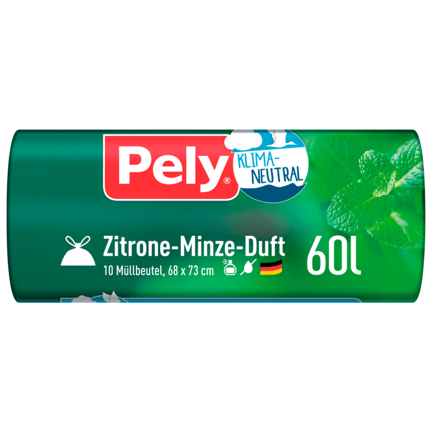 Pely Klimaneutral Müllbeutel Zitrone-Minze-Duft 60l, 10 Stück